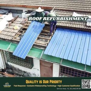 PU foam metal deck roof replacement for waterproofing and insulation in Kepong home
