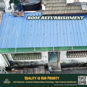 PU foam metal deck roof replacement for waterproofing and insulation in Kepong home