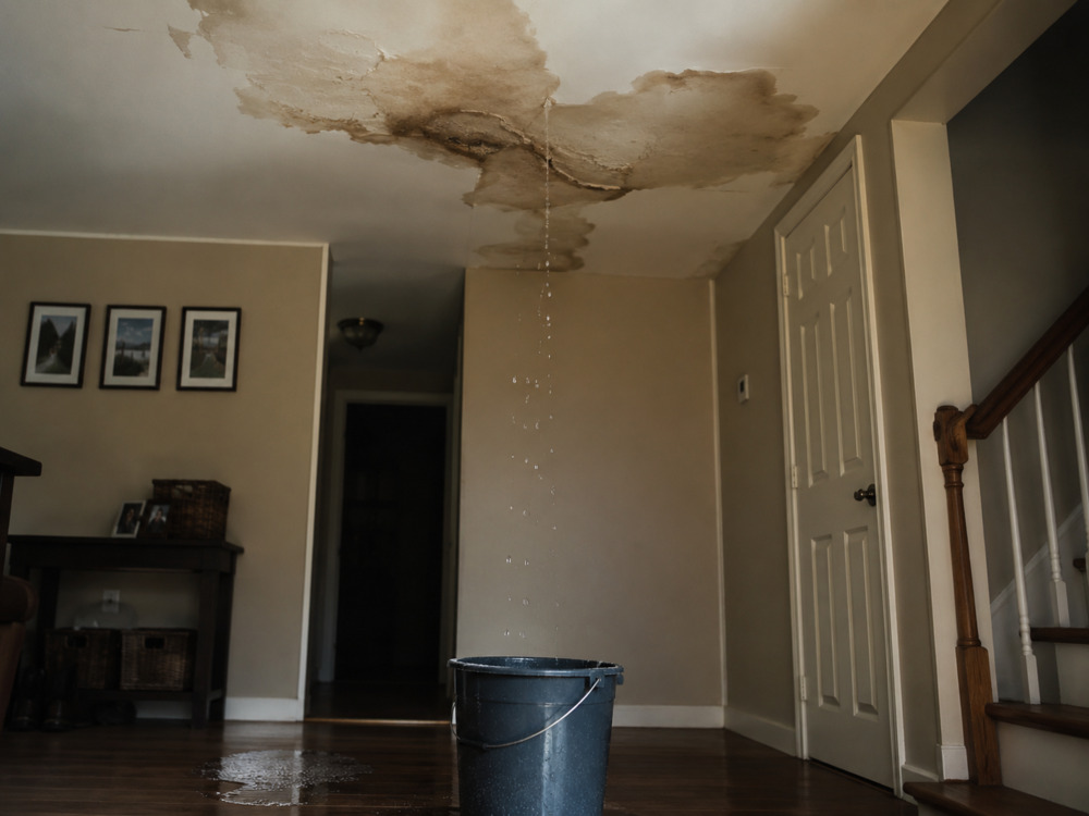 Caused by roof leaks during heavy rain