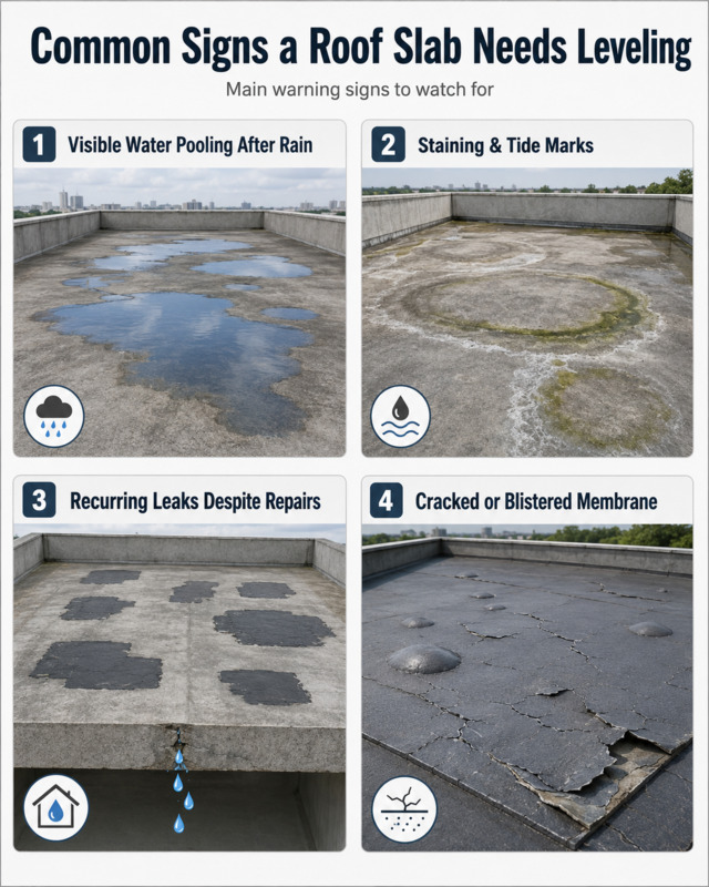 Signs of roof slab that needs leveling